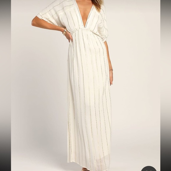 Goddess Vibes Ivory Gold Striped Dolman Sleeve Maxi Dress - Picture 6 of 12